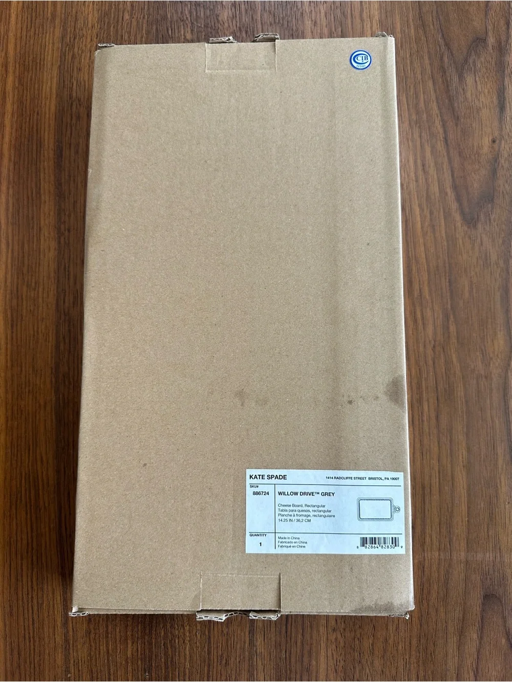Kate Spade Willow Drive Gray Serving or Charcuterie Board New With Box/Tags